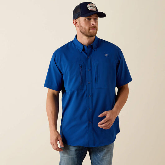 Mens Ariat Ventek Short-Sleeve Button Shirt Blue