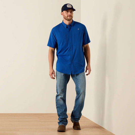 Mens Ariat Ventek Short-Sleeve Button Shirt Blue