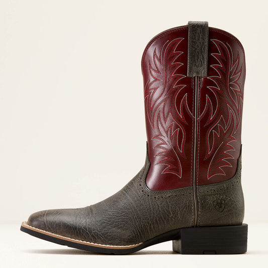 Mens Ariat Sport Western Gray/Burgundy
