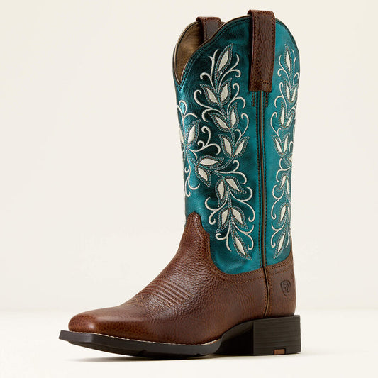 Womens Ariat Round Up Holly Boot Brown/Metallic Sea