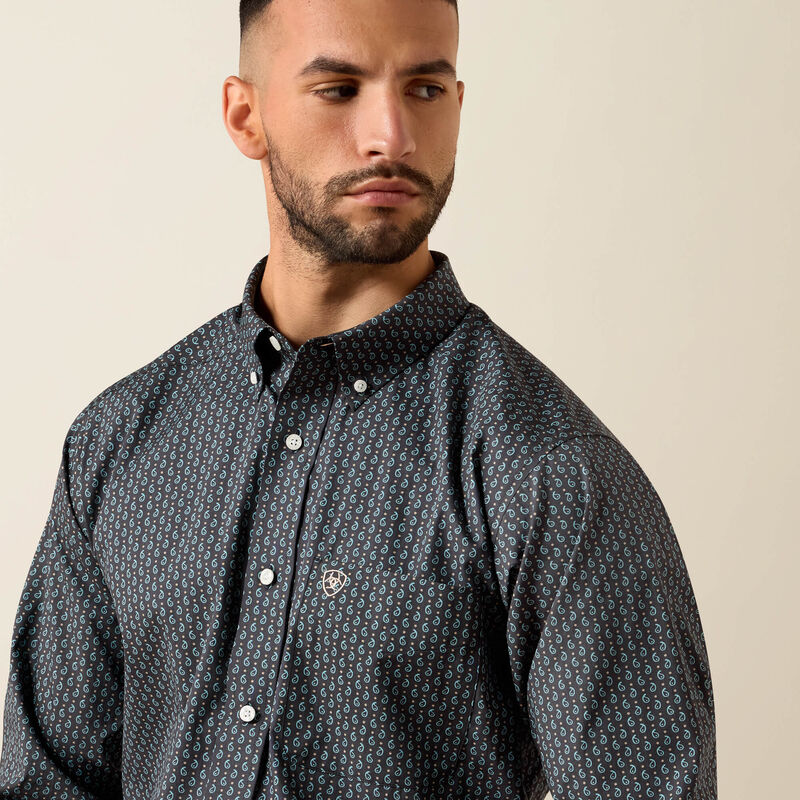 Mens Ariat Phantom Paisley Black/turquoise Long Sleeve Shirt