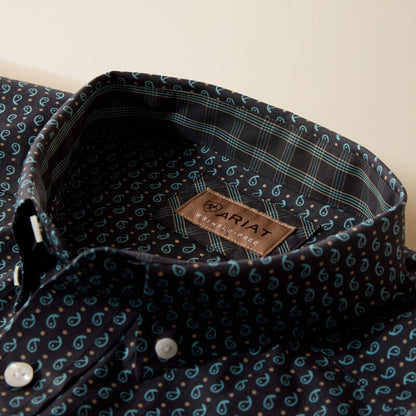 Mens Ariat Phantom Paisley Black/turquoise Long Sleeve Shirt