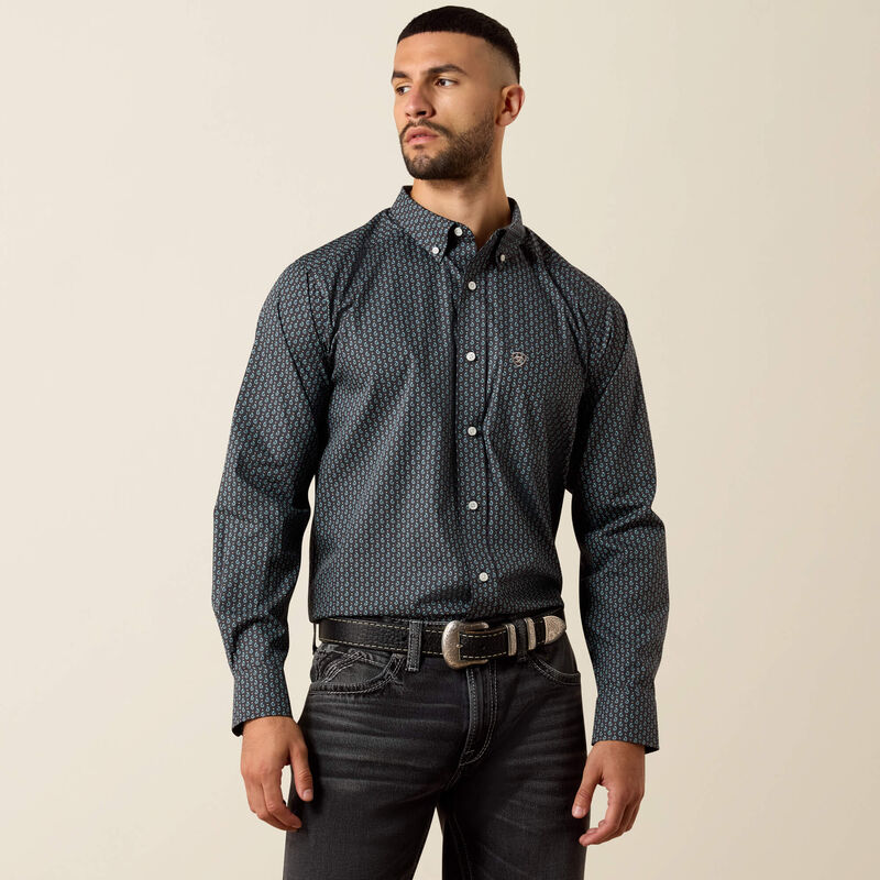 Mens Ariat Phantom Paisley Black/turquoise Long Sleeve Shirt