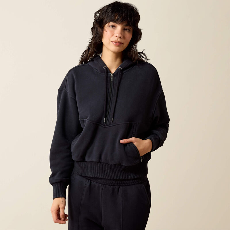 Ariats Compass Black 1/2 Zip Hooded Sweatshirt
