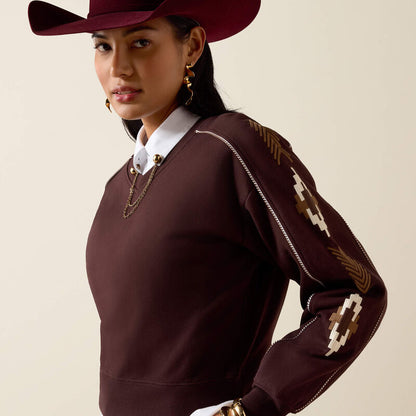 Ariat Womens Chocolate Plum Embroidered Sleeve Sweatshirt