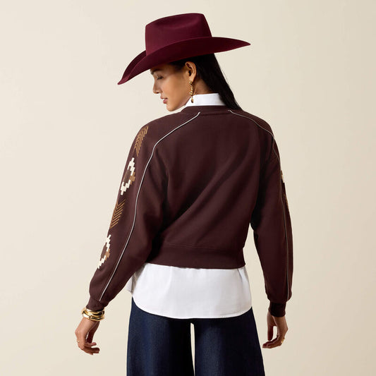 Ariat Womens Chocolate Plum Embroidered Sleeve Sweatshirt