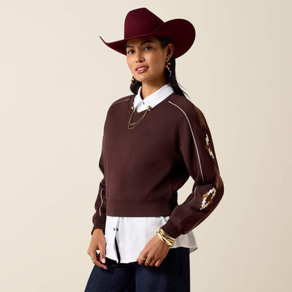 Ariat Womens Chocolate Plum Embroidered Sleeve Sweatshirt