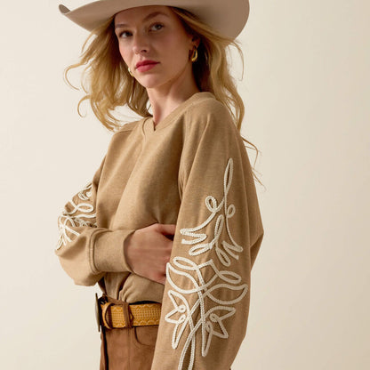 Ariat Womens Khaki Heather Juliette Accent Sleeve Sweatshirt