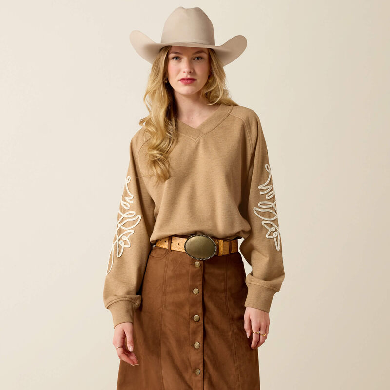 Ariat Womens Khaki Heather Juliette Accent Sleeve Sweatshirt