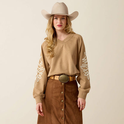 Ariat Womens Khaki Heather Juliette Accent Sleeve Sweatshirt