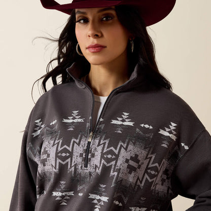 Womens Ariat 1/2 Zip Mineral Wash Charcoal Aztec Print Fern Sweatshirt