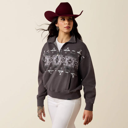 Womens Ariat 1/2 Zip Mineral Wash Charcoal Aztec Print Fern Sweatshirt