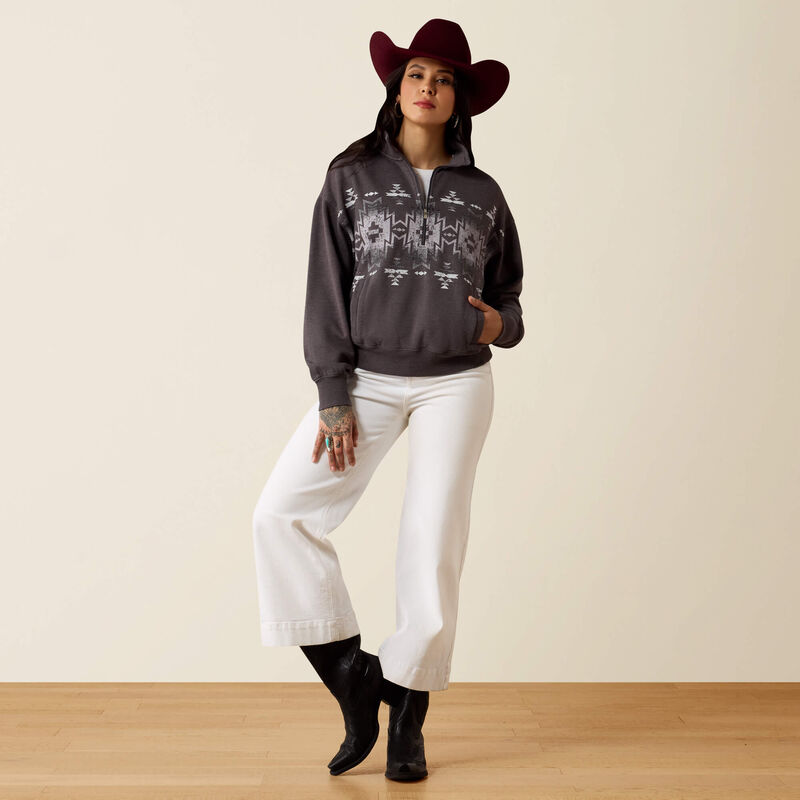 Womens Ariat 1/2 Zip Mineral Wash Charcoal Aztec Print Fern Sweatshirt