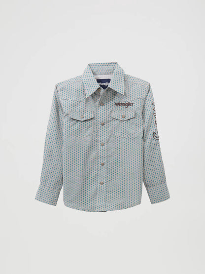 Boys Wrangler Gray/Turquoise Logo Snap Shirt