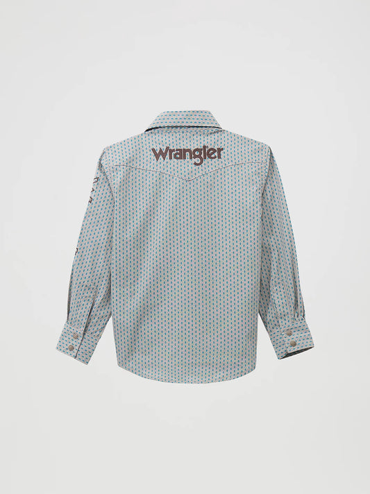 Boys Wrangler Gray/Turquoise Logo Snap Shirt