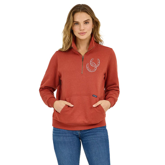 Womens Wrangler Rust 1/4 Zip Sweatshirt