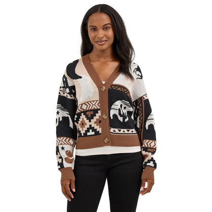 Womens Wrangler Retro Brown/Black/Cream Cardigan