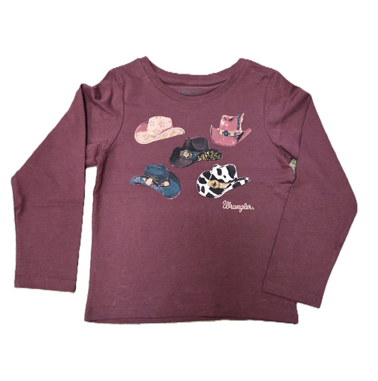 Girls Wrangler Burgundy Hats Printed Long-Sleeve Tee