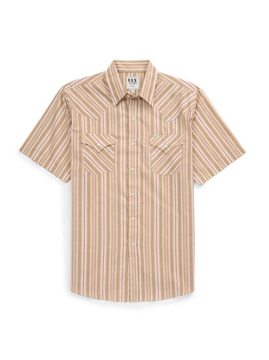 EW Mens Brown/Olive stripe Short Sleeve Snap