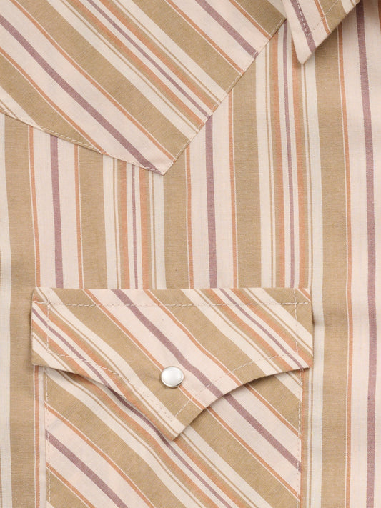 EW Mens Brown/Olive stripe Short Sleeve Snap