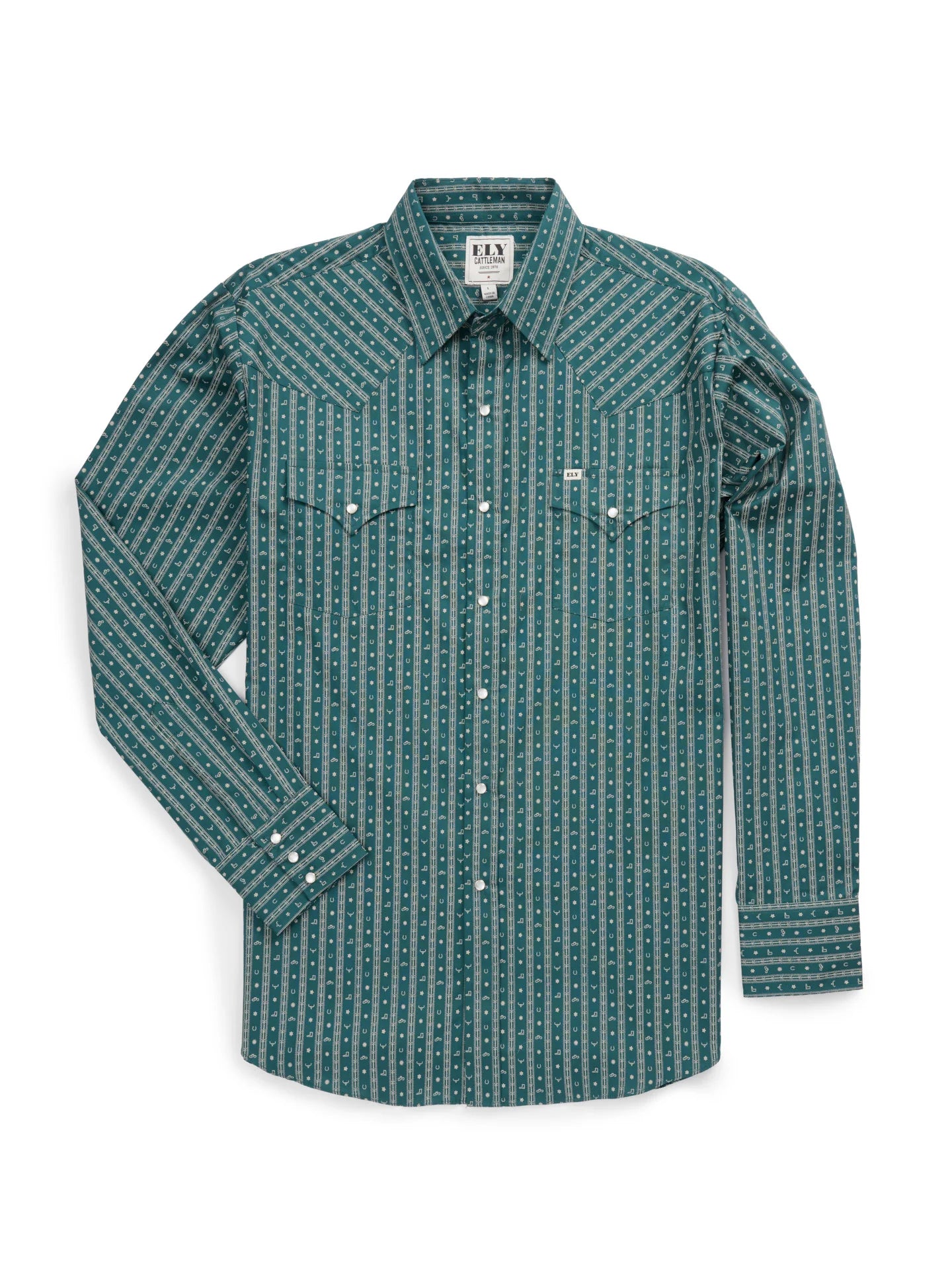 Ely Walker Mens Green Vertical Stripe/Print Snap Shirt