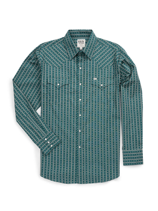 Ely Walker Mens Green Vertical Stripe/Print Snap Shirt