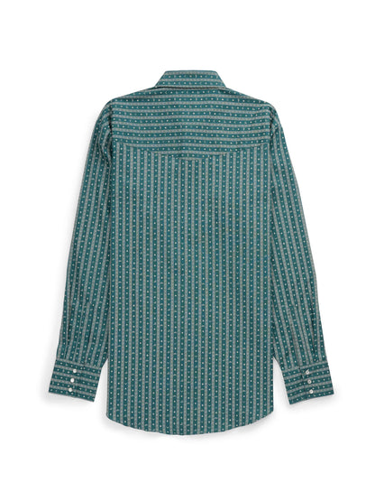 Ely Walker Mens Green Vertical Stripe/Print Snap Shirt