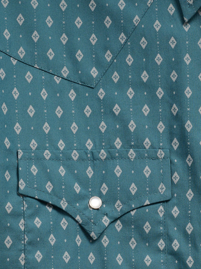 Mens Ely Walker Teal Print Snap Shirt