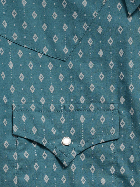 Mens Ely Walker Teal Print Snap Shirt