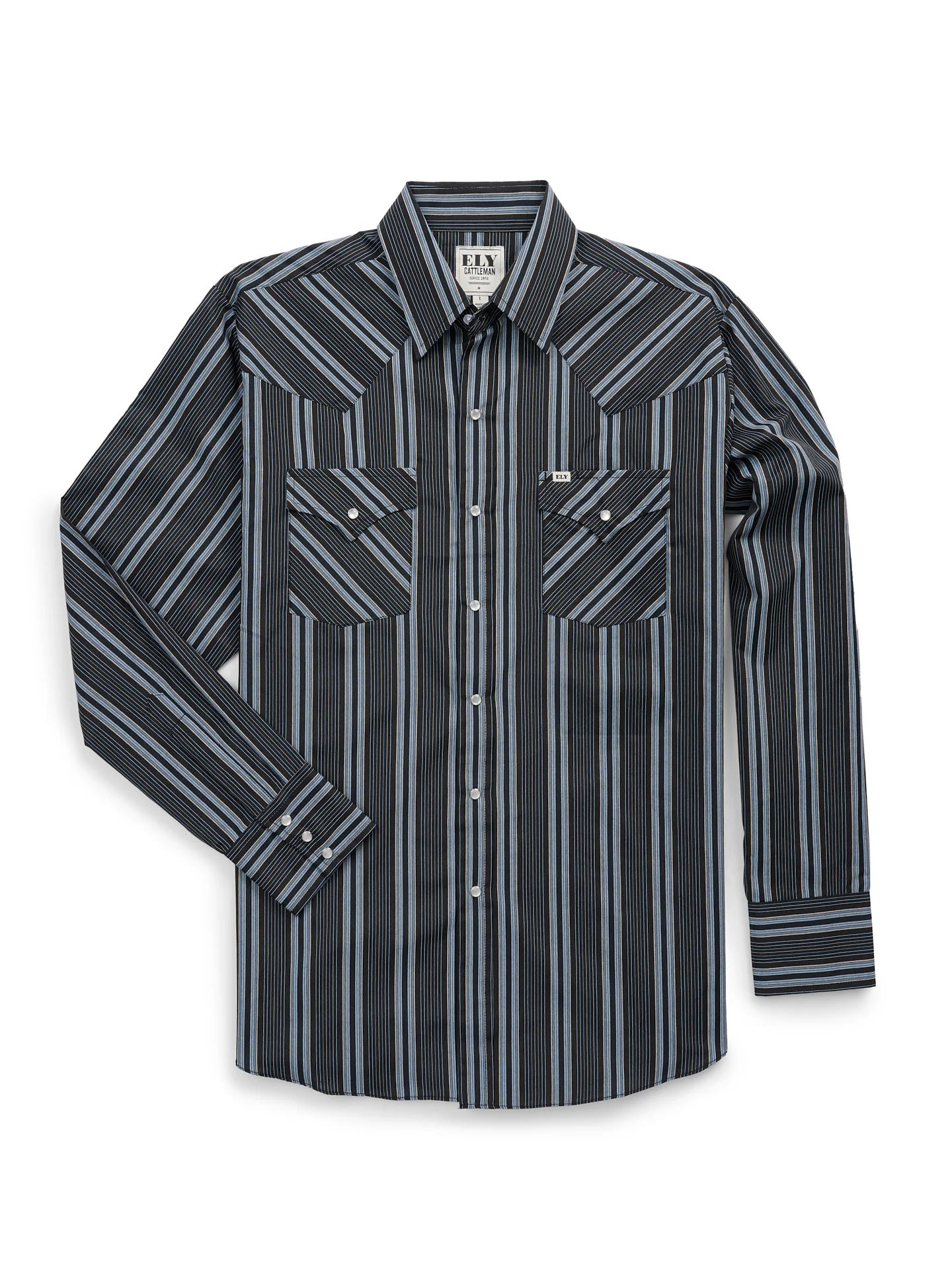 Ely Walker Mens Black/Blue Stripe Snap Shirt