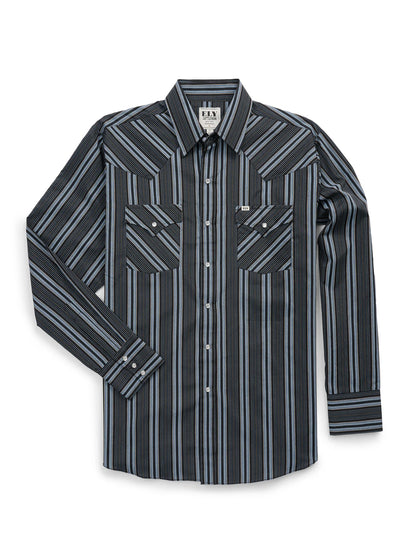 Ely Walker Mens Black/Blue Stripe Snap Shirt