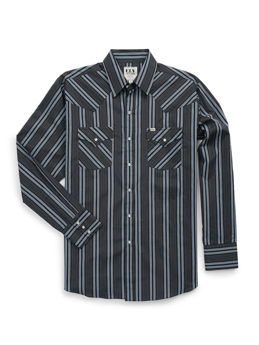 Ely Walker Mens Black/Blue Stripe Snap Shirt