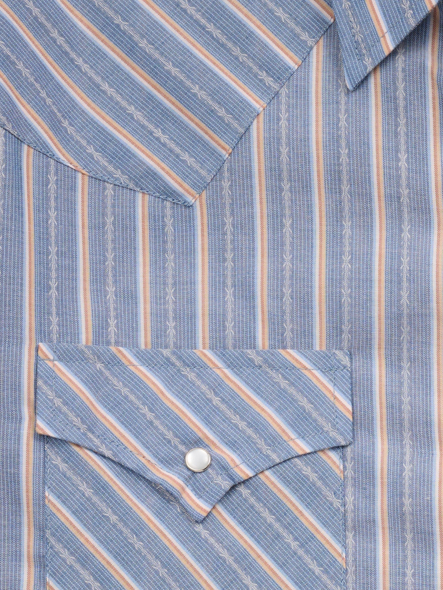 Mens EW Blue Dobby Striped Snap Long Sleeve Shirt