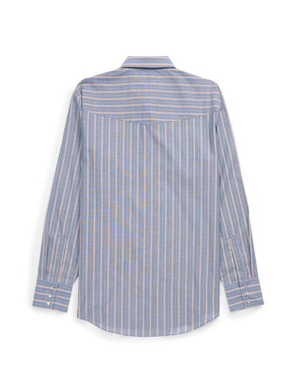 Mens EW Blue Dobby Striped Snap Long Sleeve Shirt