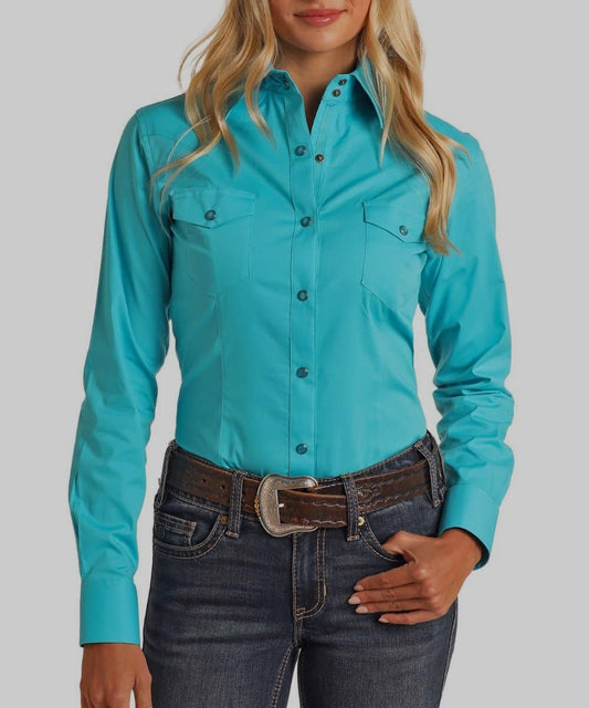 Womens PS Solid Turquoise Snap