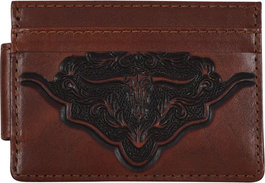 Justin Skull tooled money clip card wallet