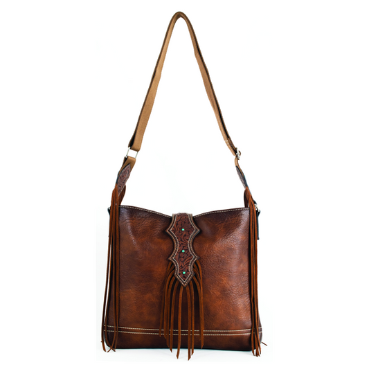Justin Cognac Crossbody with billet strap & Fringe