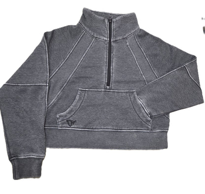 Womens Charcoal Burnout Cropped Fleece 1/2 zip Sweatshirt