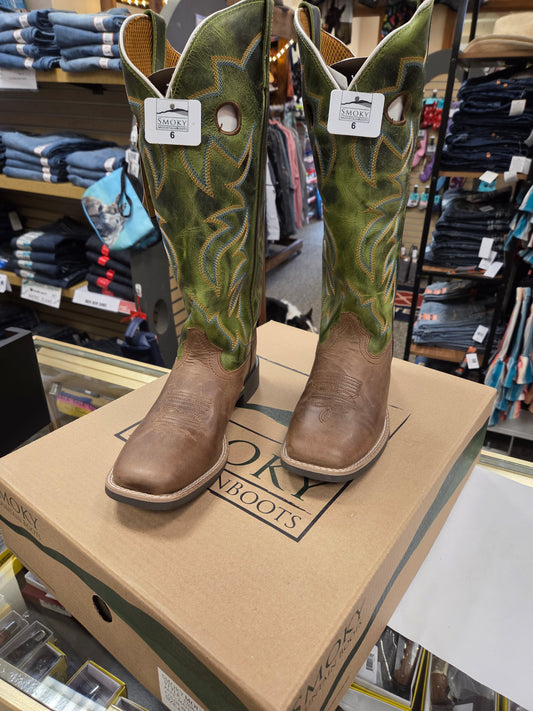 Kids Smoky Mountain Green/Brown Buckaroo Boot Size 6