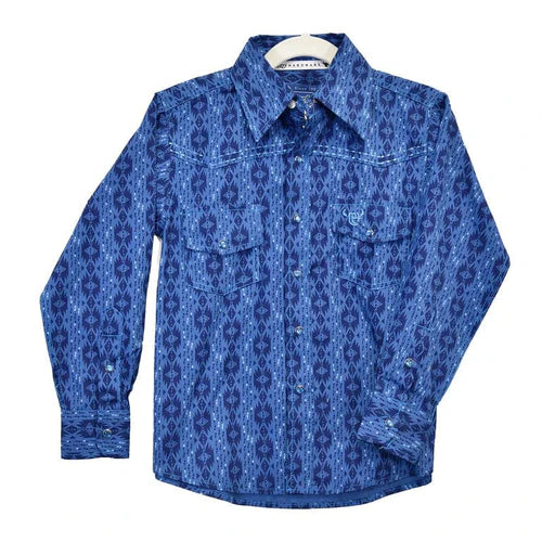 Boys Tonal Blue Aztec Snap