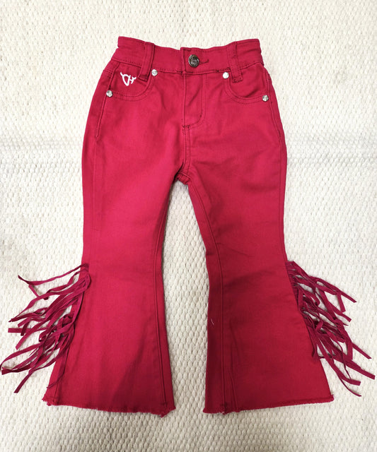 Toddler/Girls Berry Pink Side Fringe Flare Leg Jeans