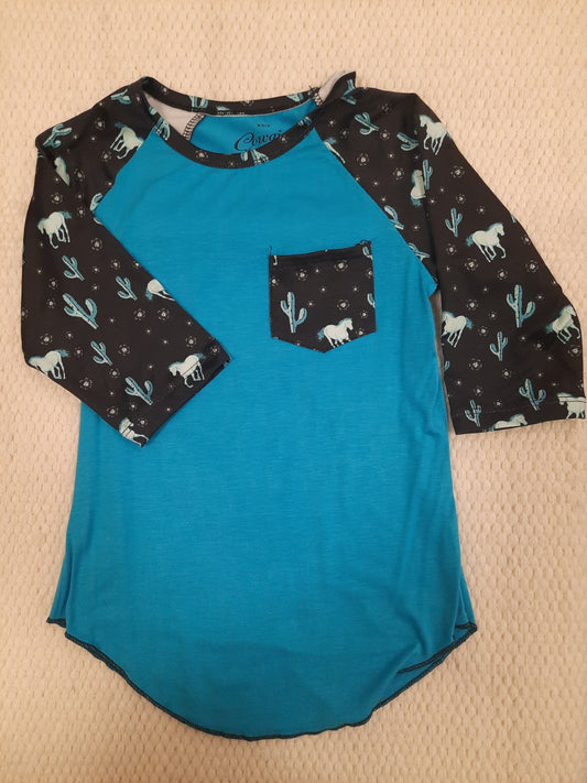 Girls Raglan 3/4 Sleeve Blue Tee