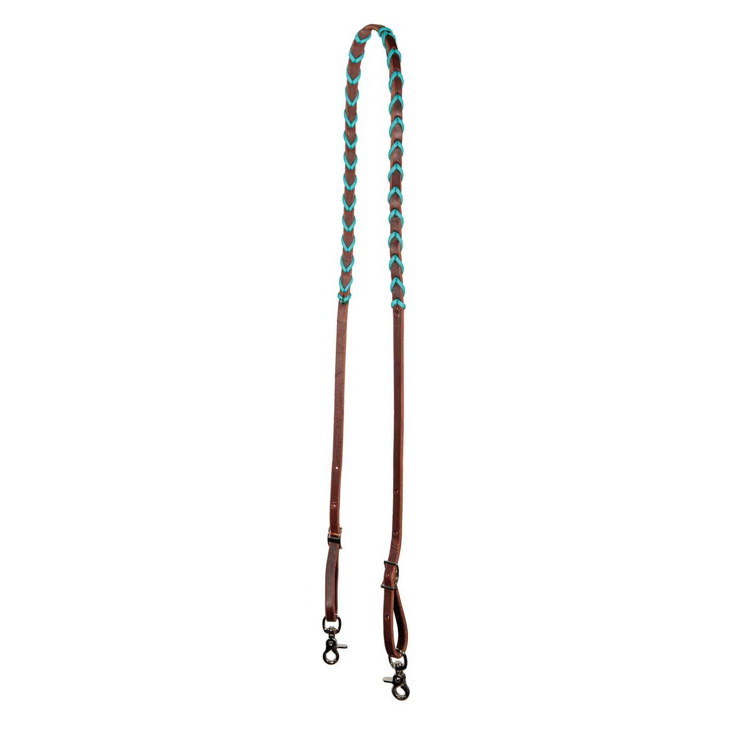Pony Burgundy leather reins with turquoise lacing