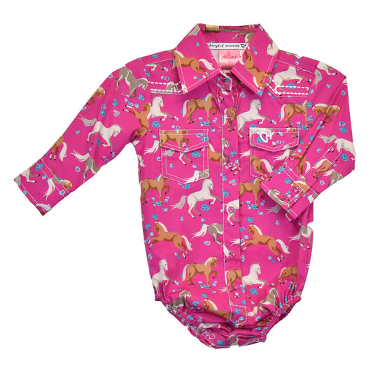 Infant Pink Horses/Flowers One-piece Shirtsie Romper