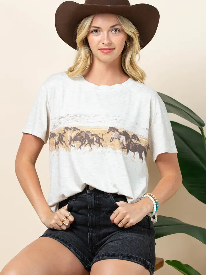 Womens Running Horses Tee Shirt