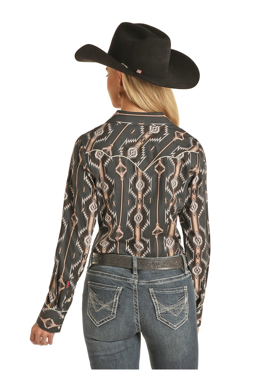 Black/tan/cream Aztec Print Snap