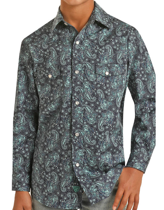 Boys Blue Paisley Snap
