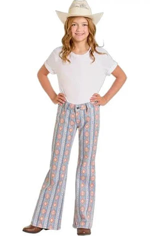 Girls Rock & Roll Cowgirl Blue/Peach Aztec Jean