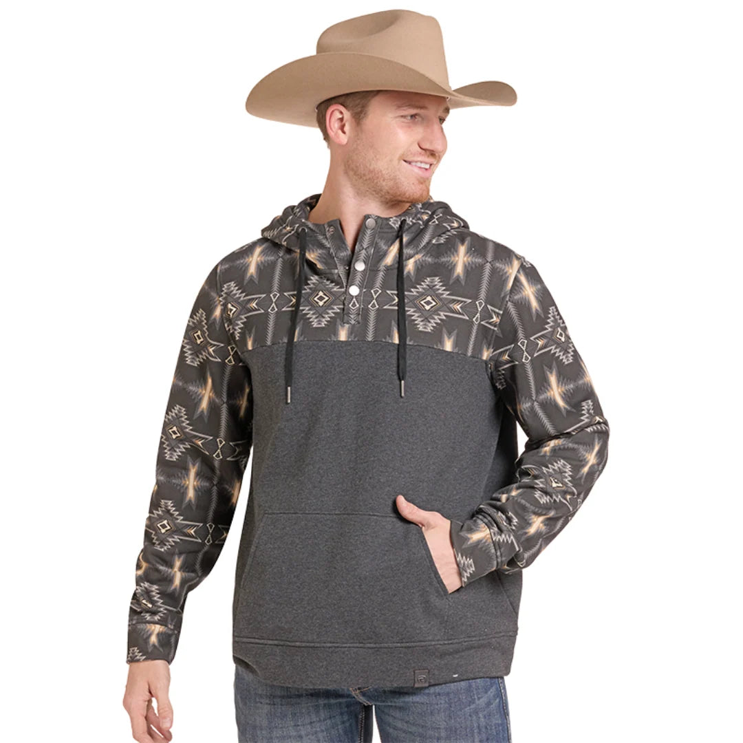 Mens Rock & Roll Black with Aztec Print Yoke Sweatshirt