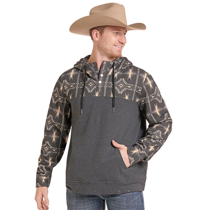 Mens Rock & Roll Black with Aztec Print Yoke Sweatshirt